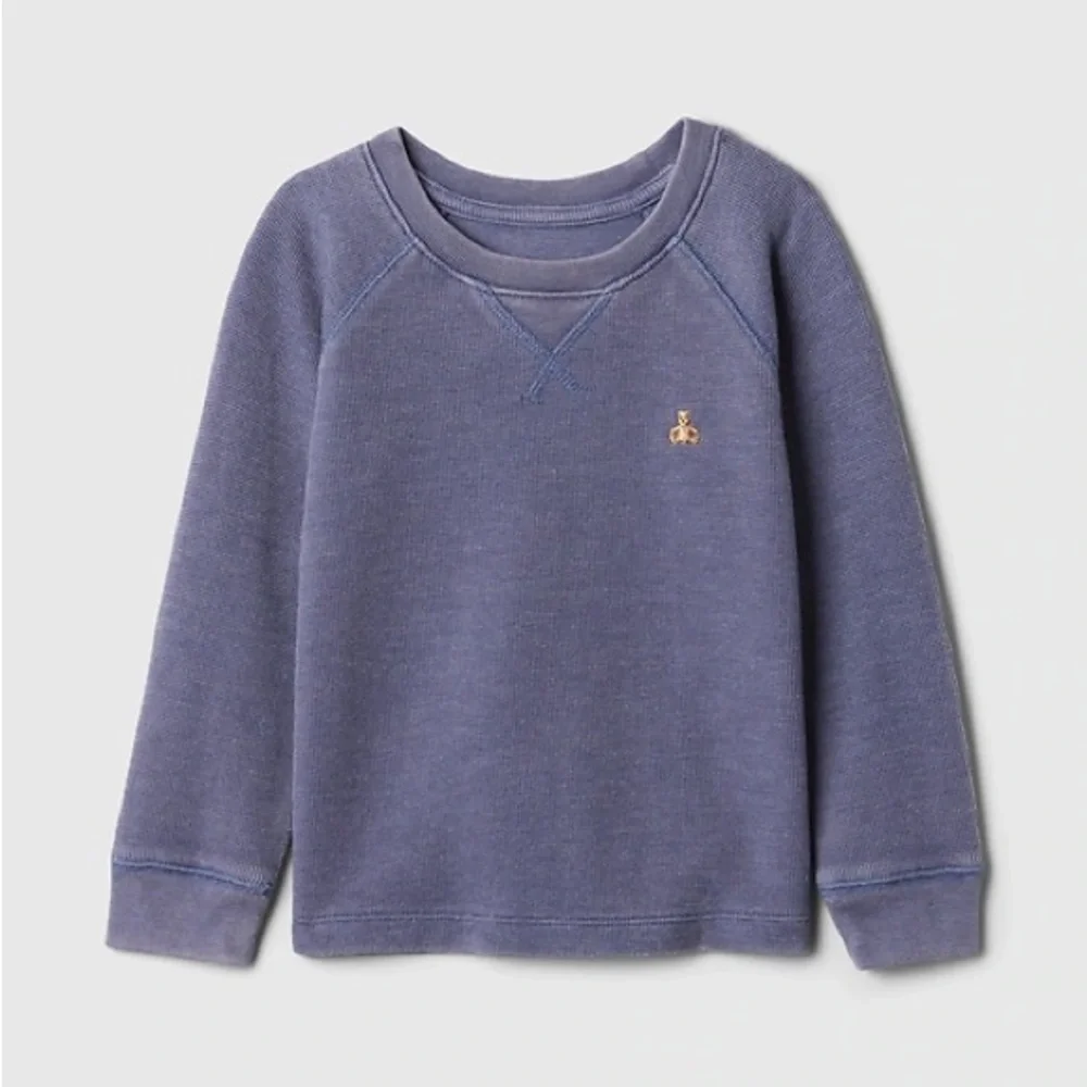 NEW Gap Kids Textured Raglan Long Sleeve Shirt | Blue | Bear Patch | Size 5